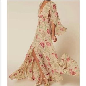 Reformation Liliana Floral Tulip Cape Maxi Dress 0